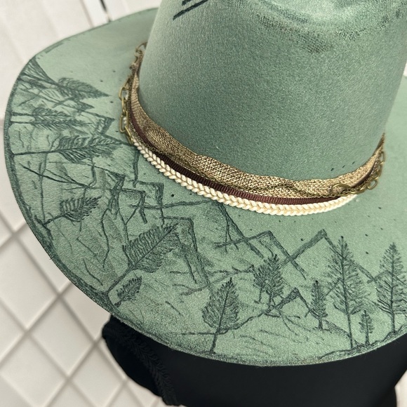 Elegant Green Women's Fedora with Artistic Pattern - Picture 2 of 5